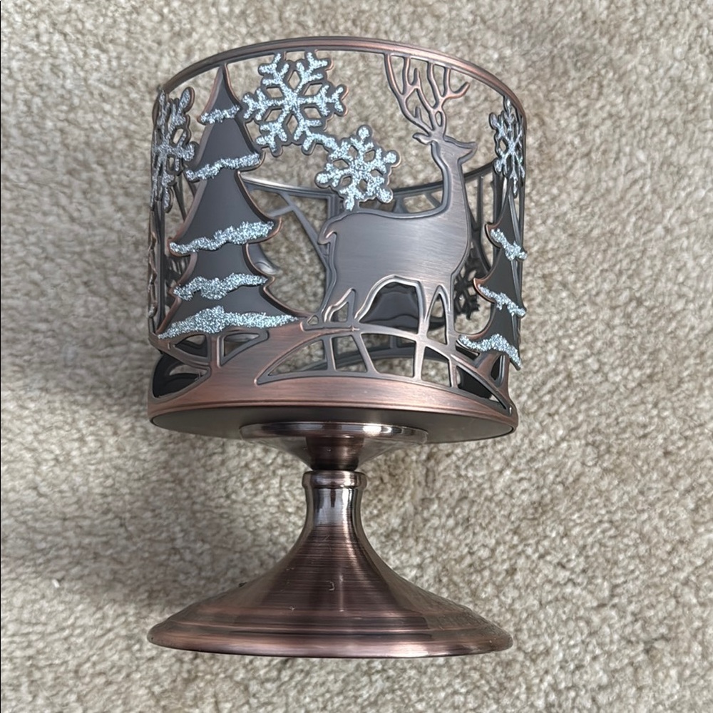 Elegant Bronze Candle Holder with Reindeer Design